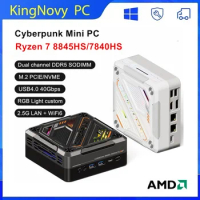 TOPTON Cyberpunk gamer Mini PC AMD Ryzen 7 8845HS 7840HS 7735HS RGB Light 2.5G 2LAN DDR5 USB4.0 gaming Computer PC 8K NUC WiFi6