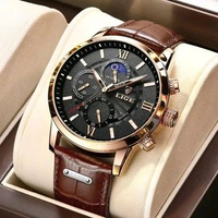 LIGE ORIGINAL Jam Tangan Pria Tali Kulit Olahraga Kronograf dengan Desain Elegan dan Fungsi Tahan La