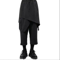 27-46 Large Size Original Men's Wide-Leg Culottes Samurai Pants Asymmetrical Irregular Multi-layered Stitching Pants Skirt
