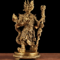 黃銅龍王爺神像擺件居家供奉道教風水工藝品龍王像四海龍王財神像