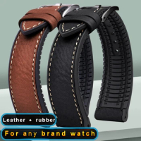 Italy Genuine leather skin watchband Soft waterproof rubber 19 20 21mm 22mm 23mm man strap for Omega Hamilton Tissot Tag heuer
