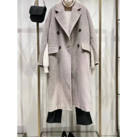AW-Alpaca Mid-length Zipper Cuff Woolen Mara Coat for Women 100% Sheep Wool Classic Catwalk Winter Coat New Max coat