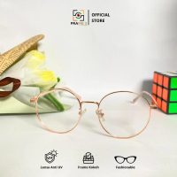 [FI] Kacamata Minus 0 - 6 Frame Titanium Bulat GOLD PINK Lensa Anti UV Anti Radiasi Phorochromic Blu