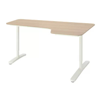 BEKANT 轉角書桌/工作桌 右側, 實木貼皮, 染白橡木/白色