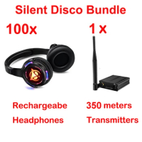 Originall Silent Disco 3 Channels LED Colors Wireless Headphone 100pcs Receivers with One Transmitter 500m Distance Control