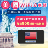 【美國 WiFi分享器】美國4G上網 每日500MB/1GB/吃到飽任你選 出國必備 高速上網