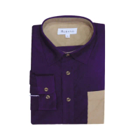 【MURANO】撞色燈芯絨長袖襯衫(台灣製、現貨、燈芯絨、撞色、深紫色)