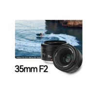 Wide angle fixed focus lens |35mm F2, for Canon EF Nikon F full frame SLR camera portrait, capable of AM/FM, displaying distance