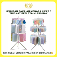 CS JEMURAN Pakaian MENARA LIPAT 3 TINGKAT Besi Stainless Rak