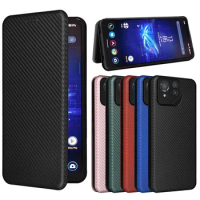 For Asus ROG Phone 8 Pro Luxury Flip Carbon Fiber Skin Magnetic Adsorption Protective Case For Asus ROG Phone 8 Pro Phone Bags