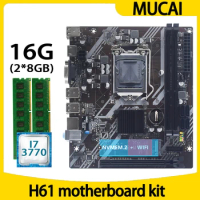 MUCAI H61 Motherboard LGA 1155 Kit Set With Intel Core i7 3770 CPU Processor And DDR3 16GB(2*8GB) 1600MHZ RAM Memory