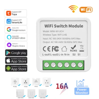 16A Tuya WiFi DIY Light Smart Switch Power Monitor 2-way Control Smart Home Automation Via Alexa Google Home Alice Smart Life