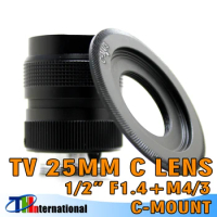 Fujian Black Silver (Optional) 25mm CCTV Camera Lens TV Movie Focus 1/2" F1.4 C Mount LENS + Micro 4/3 Adapter For Canon EOS