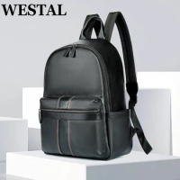 WESTAL Genuine Leather Backpack Men's Bag Fashion Sports Youth School Bag Simple 15-inch Computer Men's Backpack