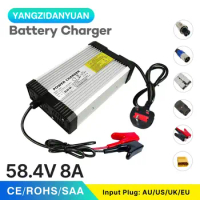 58.4V 8A Aluminum Lifepo4 battery charger for 16S 48V(51.2V 52V) battery pack Electric bike scootor Ebike bicycle with CE ROHS