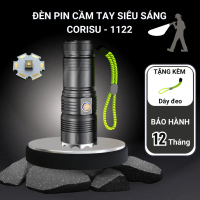 Đèn pin cầm tay CORISU RB1122 siêu sáng chiếu xa 500m có zoom xa gần chống nước sạc ngược cho điện t
