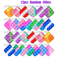 12/48 Pcs Mini Push Fidget Toy Pack Keychain Fidget Toy Bulk Anti-Anxiety Stress Relief Hand Toys Set for Kids Adults Gifts