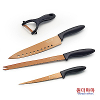 韓國WONDERMAMA420不鏽鋼玫瑰金刀具組(主廚刀+麵包刀+萬用刀+刨刀)