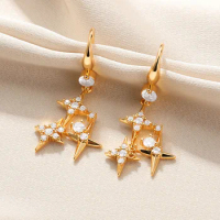 Y2K Star Heart Round Zircon Earrings For Women Square Cute Pendant Earring Classic Gold Color Jewelry Piercing Ear Accessories