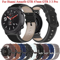 22mm Leather Watchband For Xiaomi Amazfit GTR 47mm Strap Wristband for Amazfit GTR 3 4 2 2e Smartwatch Replacement Band Bracelet