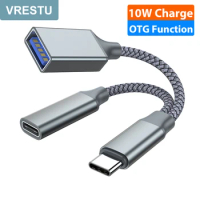 2 in 1 Type C OTG Adapter Cable USB C to USB 2.0 to 10W Charge Data HUB for Google Samsung Xiaomi Huawei iPad Pro Phone Tablets
