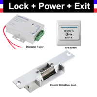 NC Electric Strike Door Lock+ Power Supply box + Door Exit Button Switch for Video doorbell Door Entry Access Control System