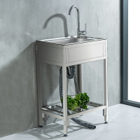不鏽鋼水槽 洗手槽 廚房不鏽鋼簡易水槽洗菜盆單槽帶支架擋板落地式廚房洗碗槽洗手盆『wl7235』