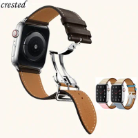 Leather Strap For Apple watch band 44mm 40mm iWatch band 42mm 38mm Deployment Buckle belt bracelet apple watch serie 3 4 5 se 6