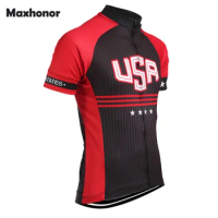 2018 usa cycling jersey red black short sleeve retro cycling clothing ropa de ciclismo mallot Customized maxhonor full-zipper