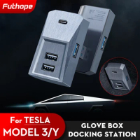 Futhope Glovebox USB Hub For Tesla Model 3 Model Y 2021-2023 Digital Display Splitter Docking Station Data Tansmission