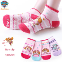 8PCS=4pairs Genuine Paw Patrol Kids Cotton Non Slip Sock Baby Socks Everest Skye Girl's Cartoon Model Children Indoor Sock