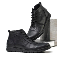 Sepatu Boots Pantofel Pria Resleting Kulit Asli Warka Cavan Hitam