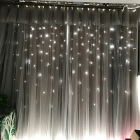 韓式蕾絲夢幻公主風鏤空星星窗簾網紅抖音同款遮光隔熱臥室落地窗