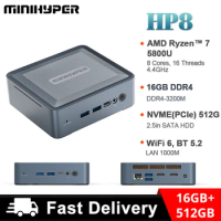 MiniHyper HP8 Mini PC AMD Ryzen 7 5800U CPU DDR4-3200M 16GB Storage SSD NVME 512GB DC Jack USB HDMI Audio Jack Type-C