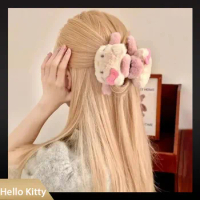 Miniso Sanrio Hello Kitty Plush Shark Clip Anime Figure Sweet Girl Hair Accessories Cartoon Kawaii Retro Hair Clip Plush Gifts