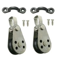 2PC Stainless Steel Pulley Block Kayak Anchor Trolley Kit Two Pad Eyes for Kayak Canoe Rafting Anchor Trolley Kits