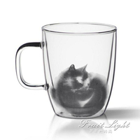 馬克杯 手工雙層玻璃杯貓咪杯子辦公咖啡杯女用貓杯藝術茶水杯 果果輕時尚 清涼一夏钜惠