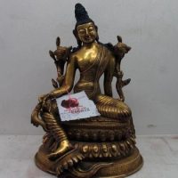 Tibet 100% Copper 24K Gold Buddhism padma Green TaRa Guan Yin buddha statue