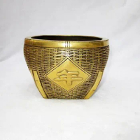 Chinese collection brass wealth food Storage basket crafts decoration