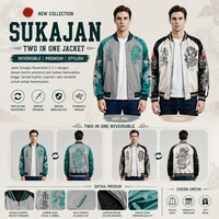 Jaket Sukajan Reversible 2in1 Unisex Premium Satin Bordir Naga – Bomber Jepang Stylish | Abu-Abu & C