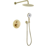 Brushed Gold Matte 8", 10",12" Bathroom thermostatic Shower Set Rainfall Shower Head Single Handle Shower Faucet Wall Mounted