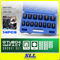 TUOCHI 14PCS 10-24MM Impact Socket Set 1/2 Inch Drive Hexagon 6-Point Black Hexagon Cr-Mo With Case