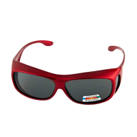 【Z-POLS】頂級烤漆質感紅框 搭Polarized偏光包覆式套鏡太陽眼鏡(可包覆近視眼鏡設計抗UV400)