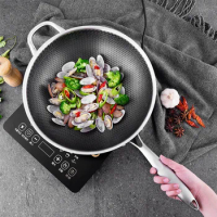 304 Stainless Steel Wok Uncoated Two-sided Five-layer Steel Wok Pan Cooking Pot Cast Iron Skillet Wok Tools Chinese Cooking Pots