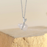 ZHOU LIU FU  White Chalcedony Pendant Necklaces Sterling Silver Chain Necklaces Natural Gemstone Gou
