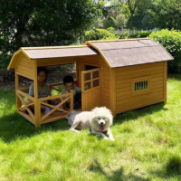 Luxury Villa Kennel Cage Solid Wood Ample Space Pleasantly Cool Sunshade Ventilate Kennel Dog House Los Perros Dog Supplies LVKC