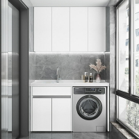 洗衣櫃組合陽臺體櫃帶搓板太空鋁洗衣池槽盆滾筒洗衣機伴侶
