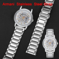 Solid Stainless Steel Watch Strap 22mm For Armani AR60006 AR1980 AR1981 AR1853 AR1895 Men's Metal Watch Band Bracelet Silver