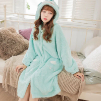 【Annita】可愛小魚法蘭絨珊瑚絨保暖睡袍居家服(情侶款睡袍/酒店式浴袍睡袍/保暖居家服/女睡衣/中大尺碼)