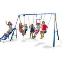 Arcadia Swing Set - Outdoor Heavy-Duty Metal Playset for Kids with Slide
